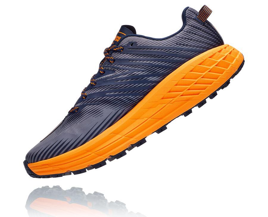Hoka One One Mens Trail Shoes - Speedgoat 4 - Blue/Orange - GUQW46193